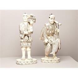 Pair of Carved Bone Figures in Japanese Style