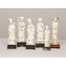 Six Carved Ivory Figures in Chinese Style