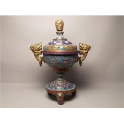 Large 20th C. Gilt Cloissone Temple Censer