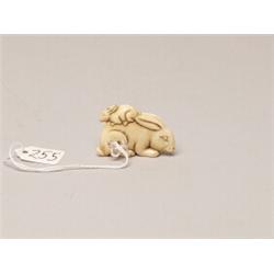 Signed Ivory Netsuke Two Rabbits