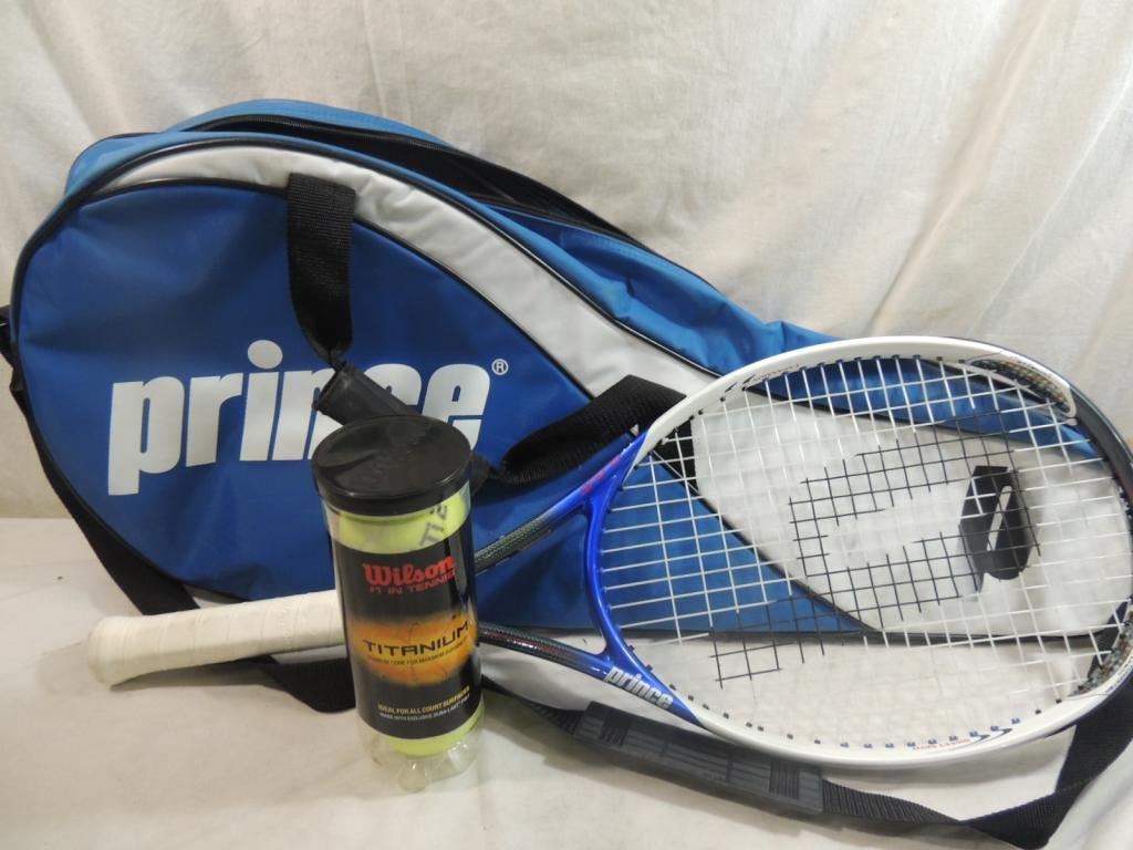 PRINCE TENNIS RACKET & TENNIS BAG W/ BALLS