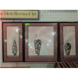3 PIECE 1980s JAPANESE VASE PRINT FRAMED