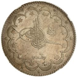 TURKEY: Mehmet V, 1909-1918, AR 10 kurush, Kostantiniye, AH1327 year 6