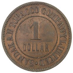BRITISH NORTH BORNEO: Plantation Token, ca. 1896, red AE 1 dollar, ND