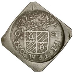 GRONINGEN: AR 6¼ stuivers, 1672, KM-24, diamond-shaped klippe, uniface, struck during the 1672 siege