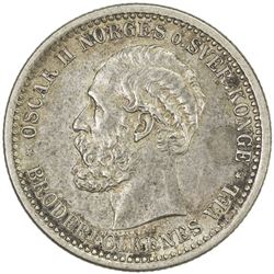 NORWAY: Oscar II, 1872-1907, AR 50 ore, 1893
