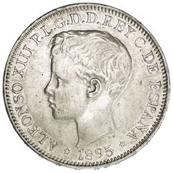PUERTO RICO: Alfonso XIII, 1886-1898, AR peso, 1895