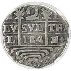 VENEZUELA: Fernando VII, 1808-1825, AR 2 reales, Caracas, "184"