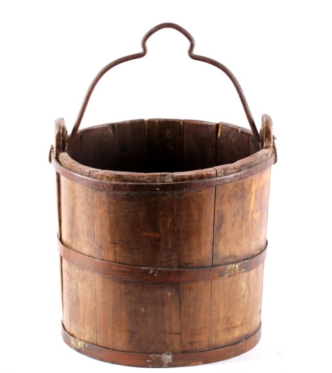 Antique Wrought Iron & Wood Well Bucket