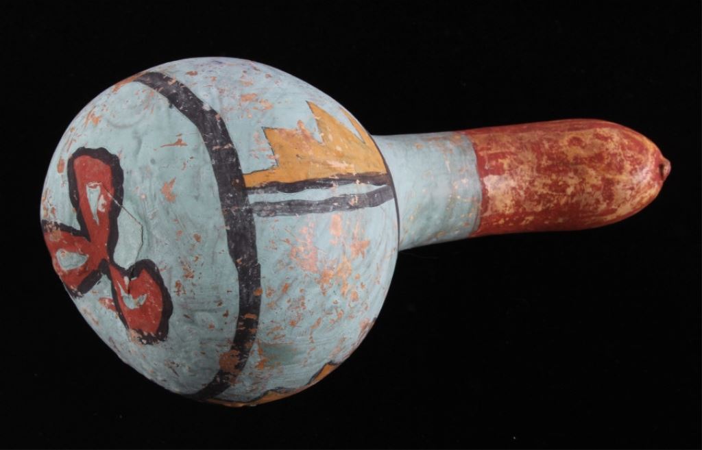 Hopi Polychrome Painted Gourd Rattle 19th Century