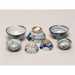 7 Antique Blue & White Miniature Bowls