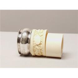3 Napkin Rings 2 Ivory 1 Silver Plate