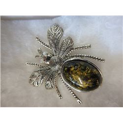 Bumble Bee brooch set with Green Amber