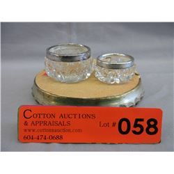 2 Crystal salt cellars with Sterling Silver rims