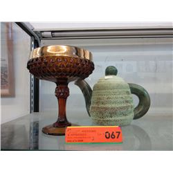 Decorative teapot & vintage amber glass