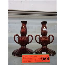 Pair of Carlton Ware "Rouge Royale" candle sticks