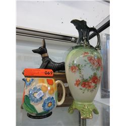 Hand painted jugs & Egyptian style figurine
