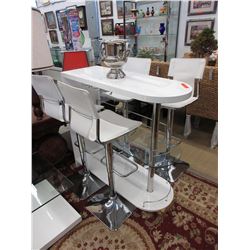 White enamel bar & 4 hydraulic bar stools
