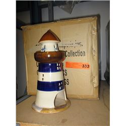 Case of glazed ceramic lighthouse candle holders