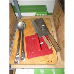 Used butcher block cutting boar, cleaver & more