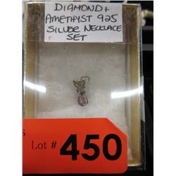 Diamond & Amethyst .925 Silver pendant & chain