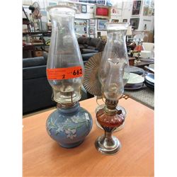 3 Vintage oil lamps with chimneys
