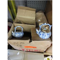 Case of mini glazed ceramic teapots