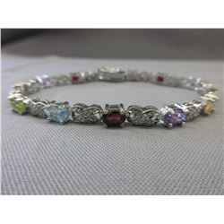 Multi Gemstone & Diamond Tennis Bracelet