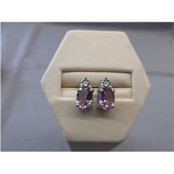 New Oval Amethyst & Diamond Stud Earrings