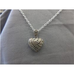 Sterling Silver Heart Necklace set with a Diamond