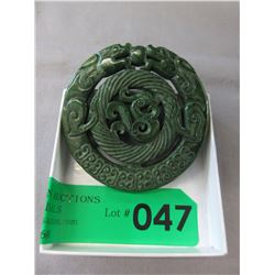 Hand carved 282 CT Green Jade Double Dragon Stone