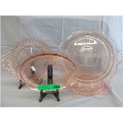 4 Pink depression glass platters