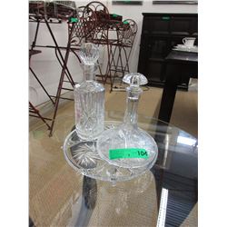 2 Crystal decanters on footed plate