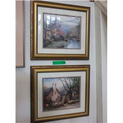 Pair of framed Kinkade Cottage prints