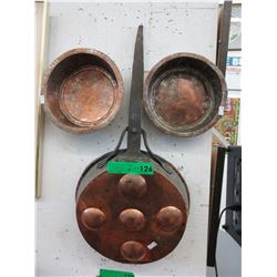 3 Antique copper plated pans