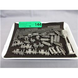 Collection of lead train miniatures & Birks clock