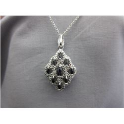 New Sterling Silver, Sapphire & Diamond Necklace