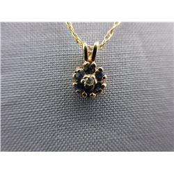 14KT Yellow Gold Sapphire & Diamond Pendant