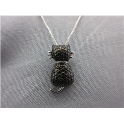 Sterling Silver Black Diamond Cat Necklace set