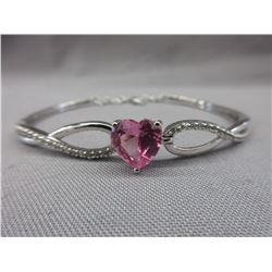 5 CT Pink Ice Heart Shape Cut Cuff Style Bracelet