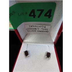 Sterling Silver & Garnet Earrings with Diamonds