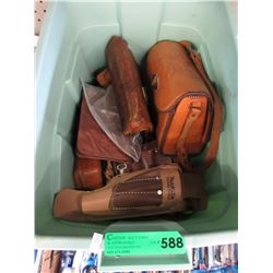 Tote of used leather purses & tool belts