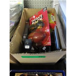 Box of sports memorabilia