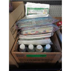 Box of stencil paint & acrylic paint & gift wrap