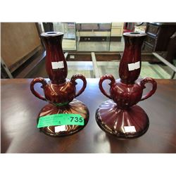 Pair vintage Carlton Rouge Royal candleholders