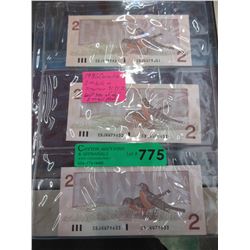 1986 Canadian $2 bills in sequence