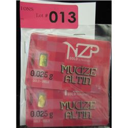 2 x .995 Fine Gold Certified Bullion bars