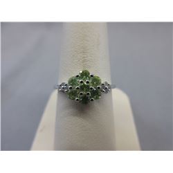 Green Peridot Cluster Flower Ring