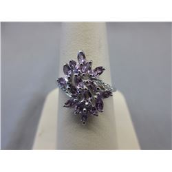 Amethyst cluster ring set with 4 Diamonds