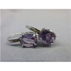 New Amethyst Lever Back Earrings set with Diamonds